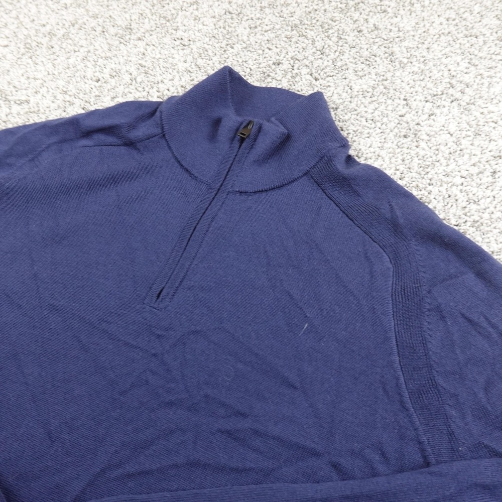 Express Sweater Mens M Blue Merino Wool Pullover 1/4 Zip Mock Neck Caual Cozy